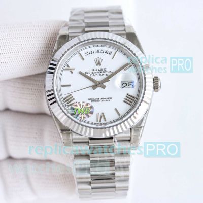 TWB Swiss Replica Rolex Day-Date II White Roman Dial Stainless Steel 2836 Automatic Watch 